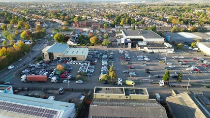 High Angle Footage of North Luton City of England UK. Aerial Footage Was Captured with Drone's Camera on October 17th, 2024 at Just Before Sunset Time.
