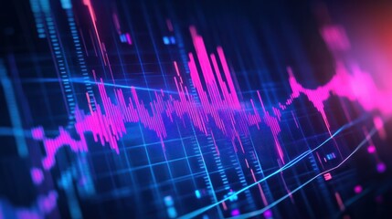 An infographic showcases financial trends and statistics with vibrant diagrams and trendlines against a calming blue and purple gradient, representing stability and growth in the business world.