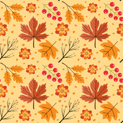 Autumn Leaves Seamless Pattern, Repeating Floral Patterns Vector Texture