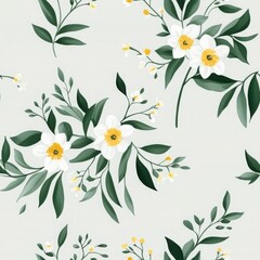 Soft Yellow and White Daffodils in Watercolor Style