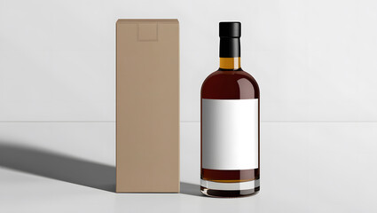 Blank liquor bottle and box, mockup.