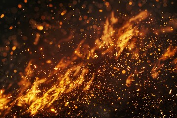 Fototapeta premium Fire flames and sparks on black background.