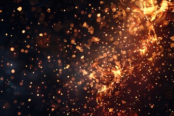 Fototapeta premium Fire sparks flying like particles on black background. Abstract background.