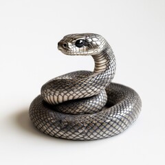 Fototapeta premium Coiled snake with shiny scales on white background