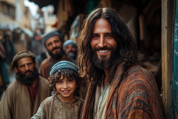 Obraz premium Smiling Jesus Christ with child. 