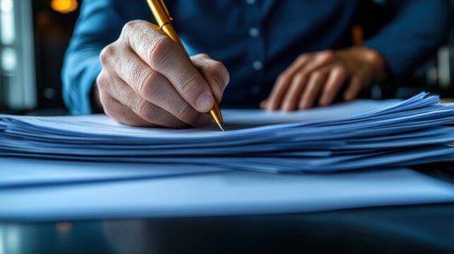 Lawyer reviewing case files in an office, representing the attention to detail and expertise required in the legal profession