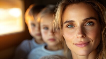 Mother managing her childrens morning routine while preparing for work, illustrating the busy start to the day for many families