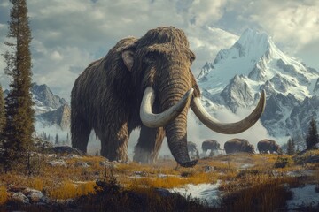 Big strong mammoth in tundra.