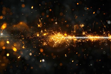 Golden sparkler on black background for celebrations.