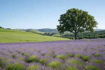 Lavender field with tree