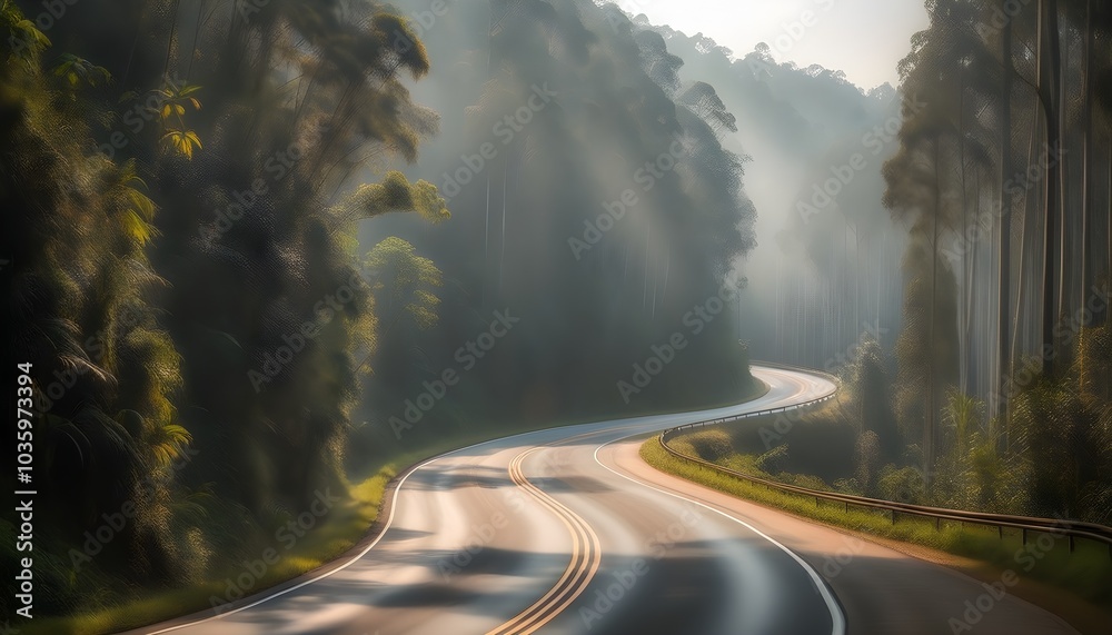 Canvas Prints Mystical forest road winding through ethereal mist