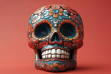 Colorful Skull Adorned with Vibrant Flowers.
