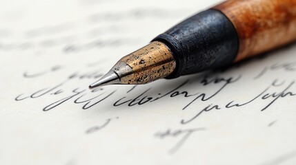 Fototapeta premium A vintage fountain pen lies atop beautifully scripted letters, evoking nostalgia