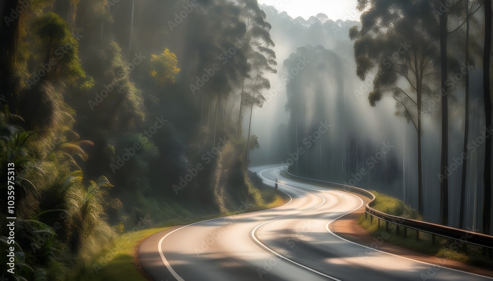 Canvas Prints Mystical forest road winding through ethereal mist