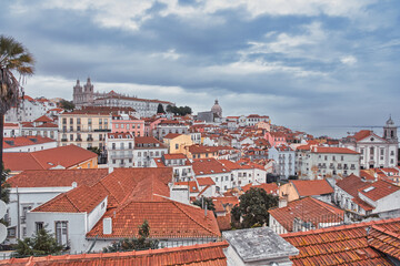 Scenic View of Lisbon Old Town with Red Rooftops