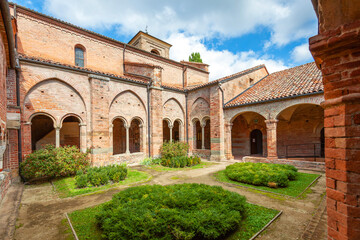 View of the cloister of the Vezzolano Abbey. It is a church in Romanesque and Gothic style, among the most important medieval monuments of Piedmont, near the village of Albugnano (Asti Province).