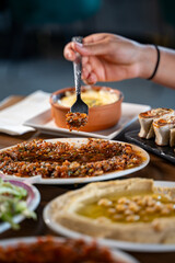Various traditional Turkish dishes in the restaurant.