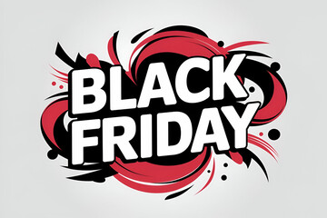Obraz premium Black Friday graphic showcasing bold, stylized text with vibrant red and black swirls, emphasizing sales and shopping excitement.
