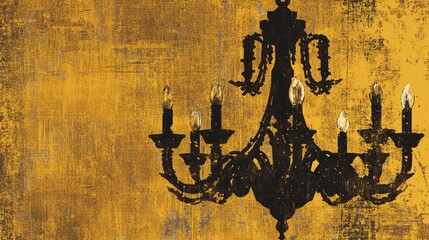 Chandelier illustration set against a shimmering gold backdrop