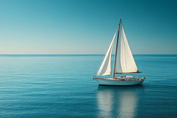 Fototapeta premium Sailboat sailing calm ocean water summer vacation