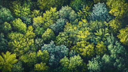 Naklejka premium Aerial view oil painting showcasing a lush forest highlighting themes of ecosystem preservation nature conservation air quality and the importance of protecting our planet