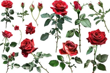 Collage of red roses on white background