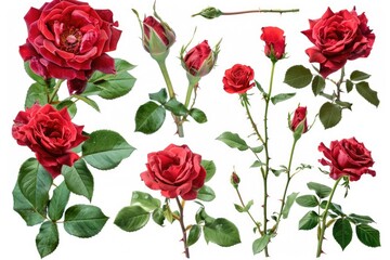 Collage of red roses on white background