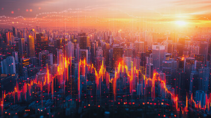 Fototapeta premium Abstract business smart city and charts and graphs with statistics to innovative analyze business potential and forecast future development of companies growth.