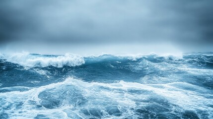 Stormy Sea with Big Waves and Cloudy Sky