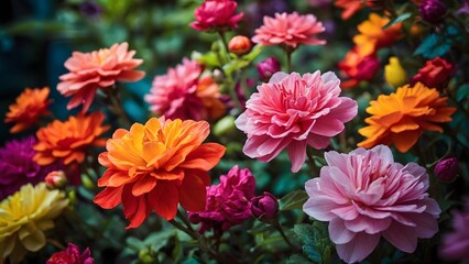 Vibrant Garden Blooms With Colorful Flowers in Full Bloom During a Sunny Afternoon