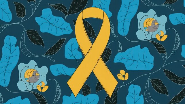 Yellow ribbon on textile background with copy space for endometriosis awareness microencephaly or suicide prevention