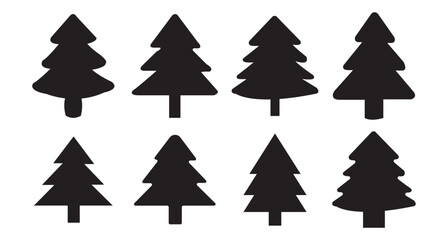 Christmas tree icon set. Vector illustration of pine silhouette