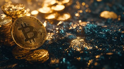 Bitcoin crypto coin money digital background currency gold concept virtual payment. Cryptocurrency coin bit bitcoin crypto exchange technology business finance future market blockchain mining trade