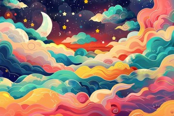 Cute abstract night background filled with soft hues and sparkling stars
