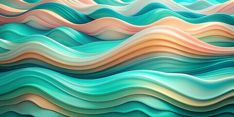Obraz premium Abstract Wavy Background with Turquoise and Peach Tones, Abstract, 3D, Background
