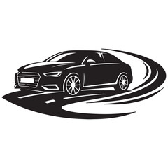 Car speeding  silhouette vector  black color white background 