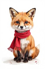 Cute fox wearing a Christmas hat and scarf. Generative AI