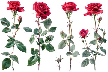 Fototapeta premium set of red rose flowers isolated