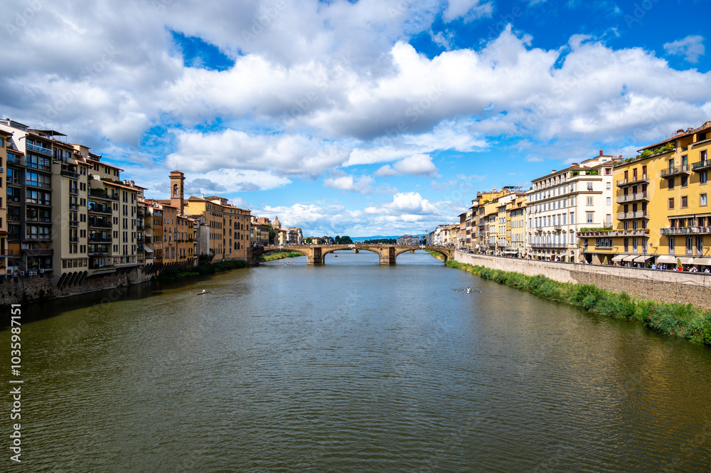 Wall mural florence, ponte alla carraia medieval bridge landmark on arno river, it is the second oldest bridge,