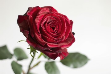 Fototapeta premium Single red rose on white background.