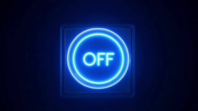 A glowing blue 'Off' button stands out on a dark background, symbolizing the concept of powering down or turning off technology in a clean, simple visual form.