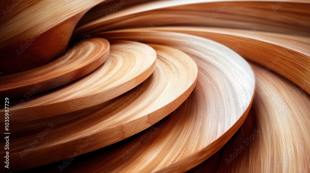 Poster the image showcases a beautiful abstract design with smoothly curved wooden surfaces creating an int