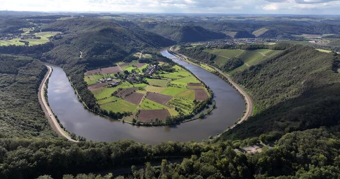 Valley at Hamm, small village in the German Saar trier region with the Saar river running through