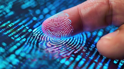 Digital security concept with fingerprint authentication on high-tech interface