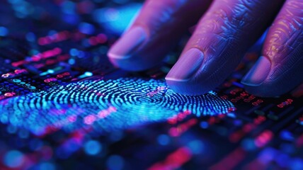 Fingerprint scanning technology on a futuristic circuit board highlighting cybersecurity and identity verification
