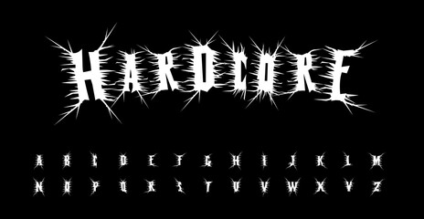 This spiky, jagged typeface has a chaotic, distressed look, ideal for horror or metal designs, creating a bold, edgy vibe with sharp, irregular letterforms.