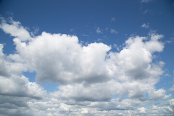 Fototapeta premium Background of summer clouds in a blue sky.Beautiful summer landscape with clouds.
