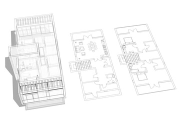 Architectural drawings 3d illustration 3d rendering