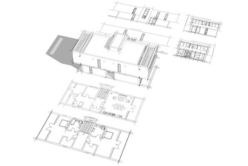 Architectural drawings 3d illustration 3d rendering