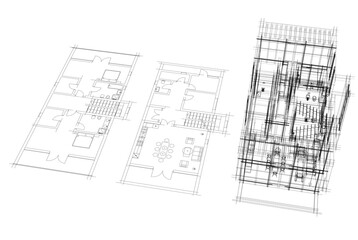 Architectural drawings 3d illustration 3d rendering